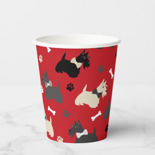 Scottish Terrier Paws and Bones Red Paper Cups