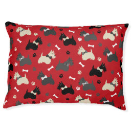 Scottish Terrier Paws and Bones Red Pet Bed