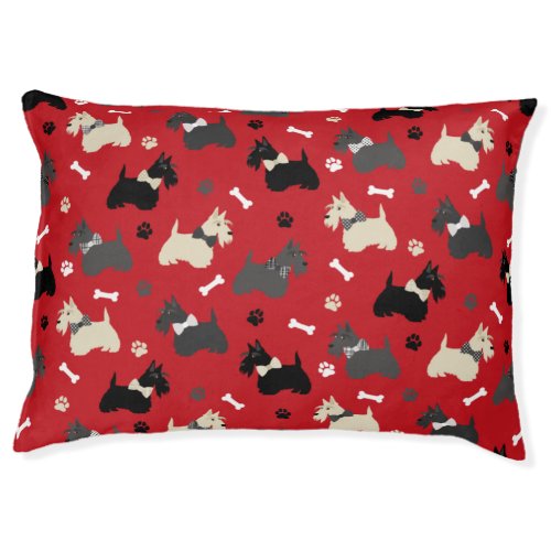 Scottish Terrier Paws and Bones Red Pet Bed