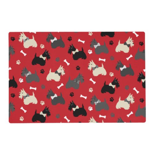 Scottish Terrier Paws and Bones Red Placemat