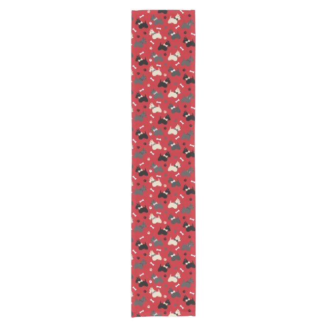 Scottish Terrier Paws and Bones Red Short Table Runner (Front)