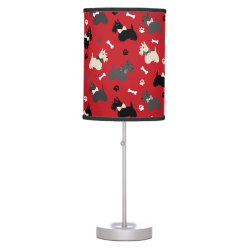 Scottish Terrier Paws and Bones Red Table Lamp