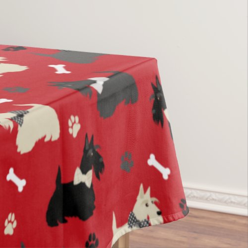 Scottish Terrier Paws and Bones Red Tablecloth