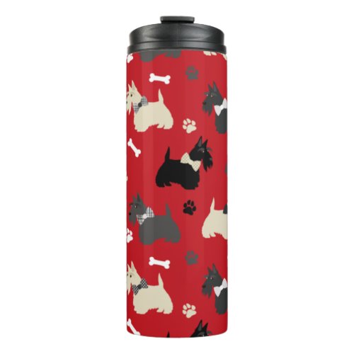 Scottish Terrier Paws and Bones Red Thermal Tumbler