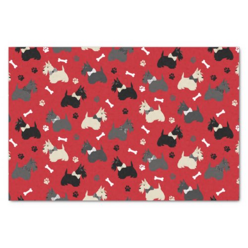 Scottish Terrier Paws and Bones Red Tissue Paper