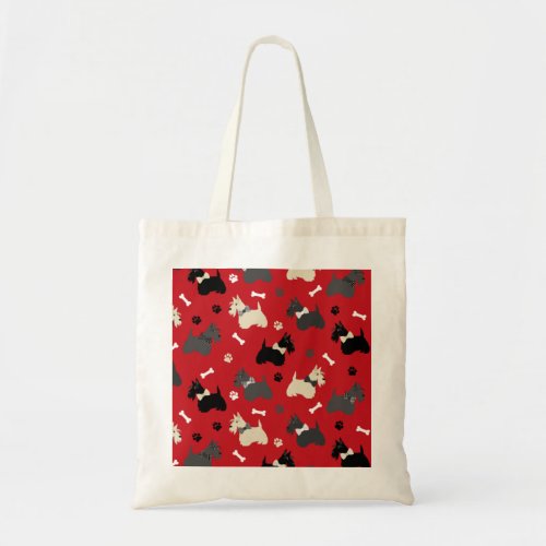 Scottish Terrier Paws and Bones Red Tote Bag