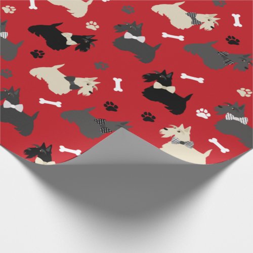 Scottish Terrier Paws and Bones Red Wrapping Paper