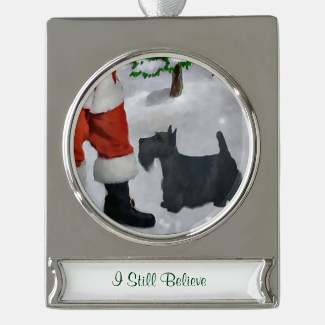 Scottish Terrier Personalized Christmas Silver Plated Banner Ornament (Front)