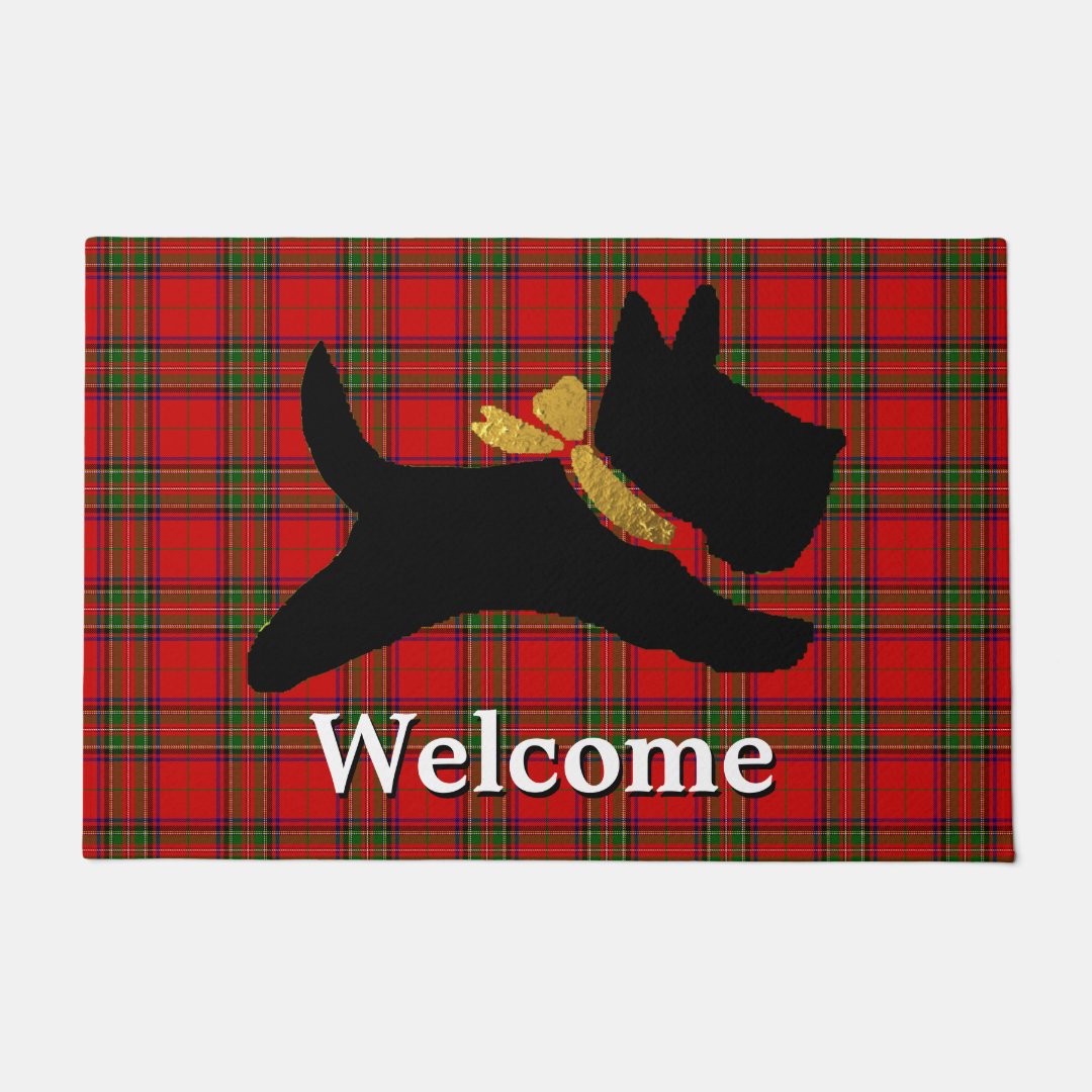 Scottish Terrier Plaid Personalize Doormat Zazzle