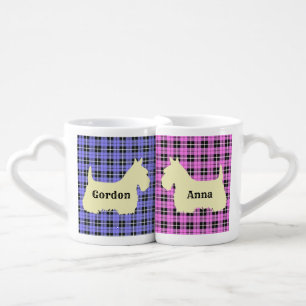 Scottish Terrier, plaid pink/blue, red heart/love Coffee Mug Set