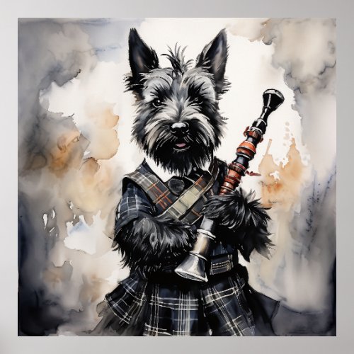 Scottish Terrier Playing_Bagpipes in a Kilt Ink Poster