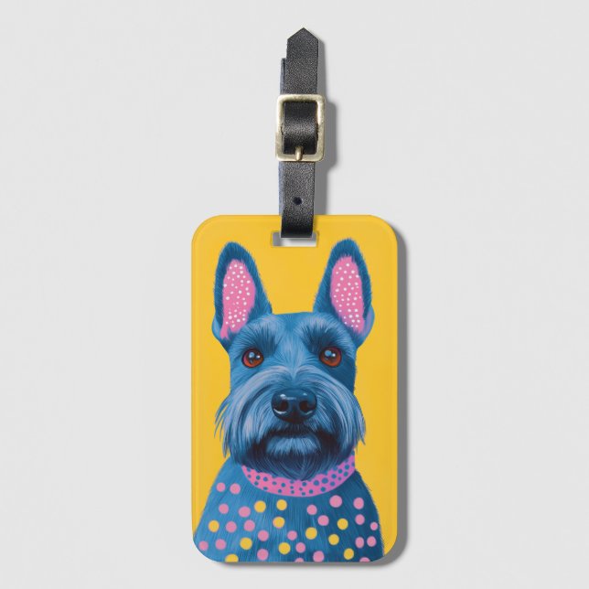Scottish Terrier Polka Dot Pop Art Luggage Tag (Front Vertical)