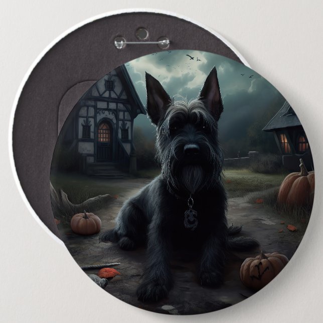 Scottish Terrier Pumpkins Halloween Scary Button (Front & Back)