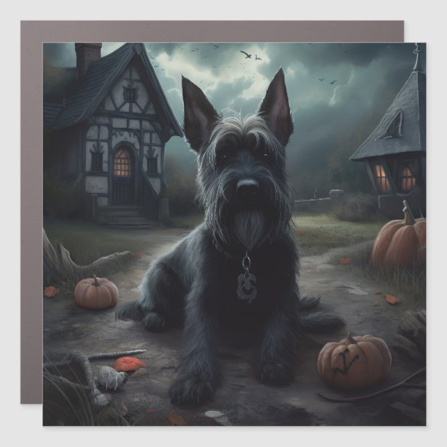 Scottish Terrier Pumpkins Halloween Scary Car Magnet (Front)
