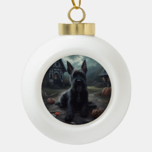 Scottish Terrier Pumpkins Halloween Scary Ceramic Ball Christmas Ornament