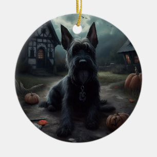 Scottish Terrier Pumpkins Halloween Scary Ceramic Ornament