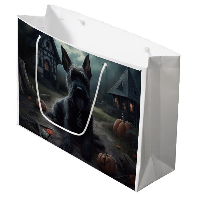 Scottish Terrier Pumpkins Halloween Scary Large Gift Bag (Front Angled)