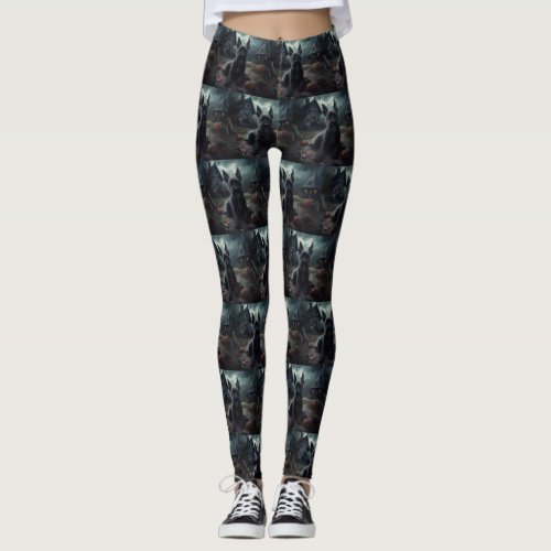 Scottish Terrier Pumpkins Halloween Scary Leggings