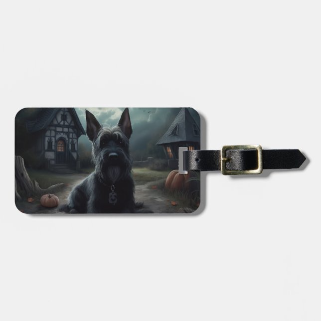 Scottish Terrier Pumpkins Halloween Scary Luggage Tag (Front Horizontal)