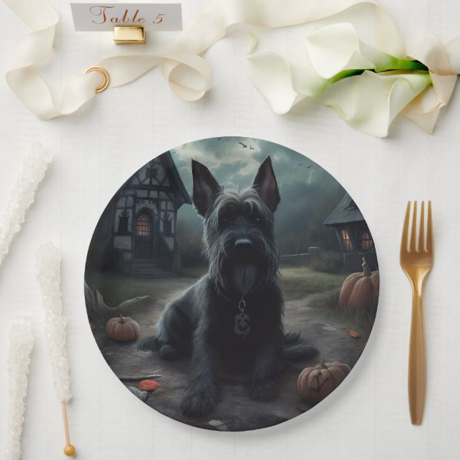 Scottish Terrier Pumpkins Halloween Scary Paper Plates (Wedding)