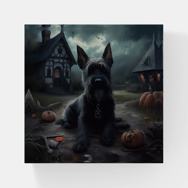 Scottish Terrier Pumpkins Halloween Scary Paperweight (Front)