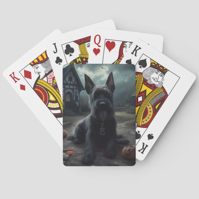 Scottish Terrier Pumpkins Halloween Scary Poker Cards (Back)