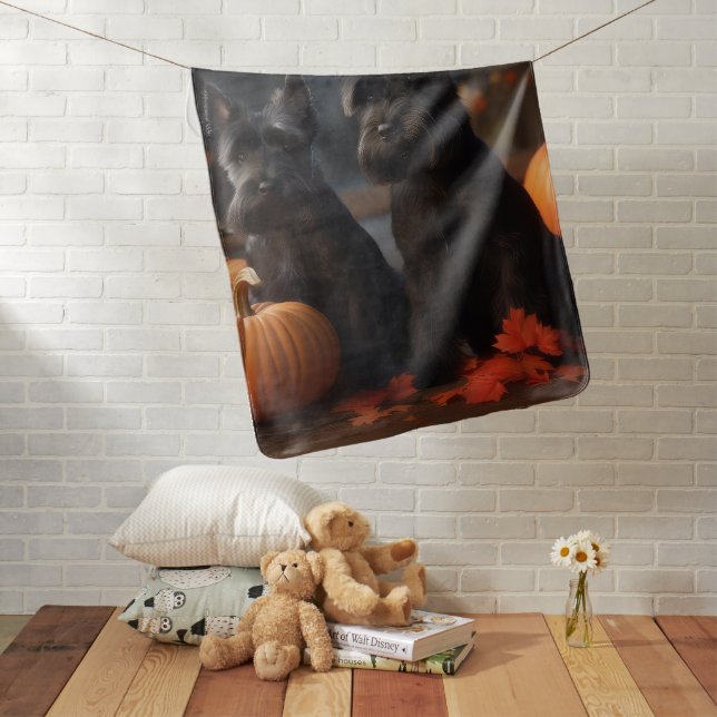 Scottish Terrier Puppy Autumn Delight Pumpkin Baby Blanket (In Situ)
