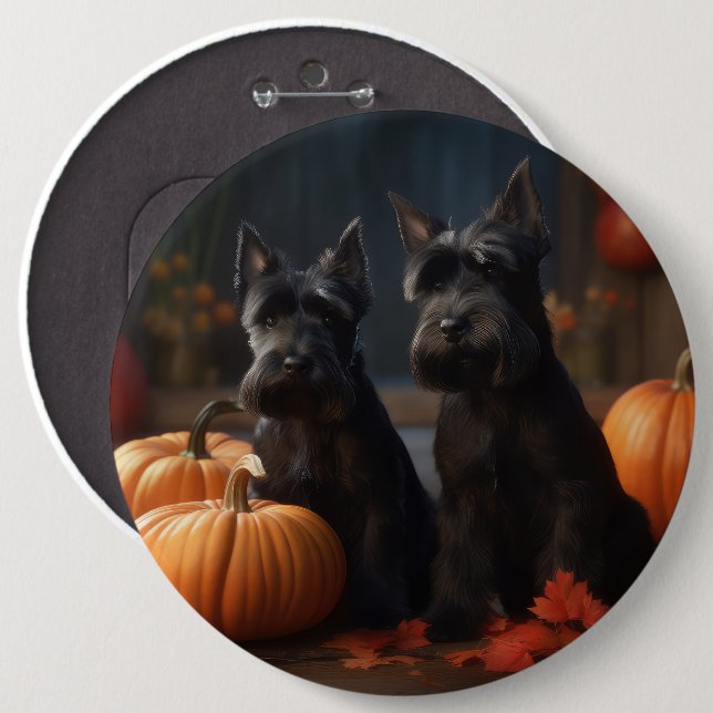 Scottish Terrier Puppy Autumn Delight Pumpkin Button (Front & Back)