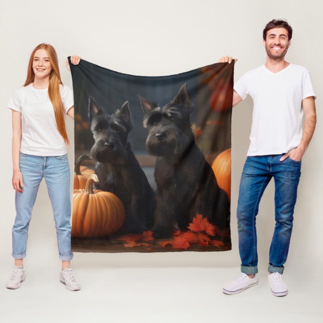 Scottish Terrier Puppy Autumn Delight Pumpkin Fleece Blanket (In Situ)