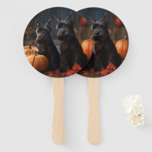 Scottish Terrier Puppy Autumn Delight Pumpkin Hand Fan