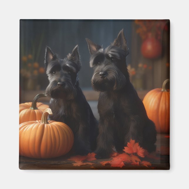 Scottish Terrier Puppy Autumn Delight Pumpkin Magnet (Front)