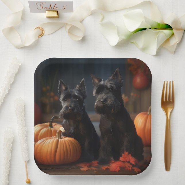 Scottish Terrier Puppy Autumn Delight Pumpkin Paper Plates (Wedding)