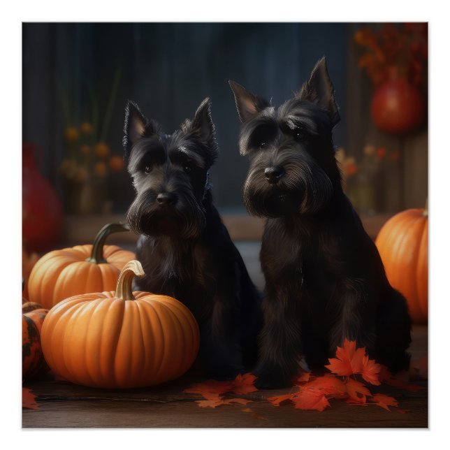 Scottish Terrier Puppy Autumn Delight Pumpkin Poster (Front)