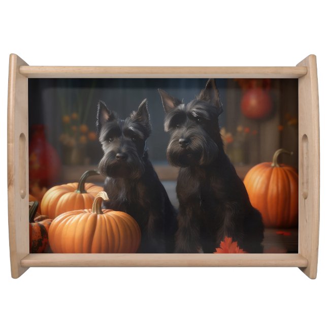 Scottish Terrier Puppy Autumn Delight Pumpkin Serving Tray (Front)