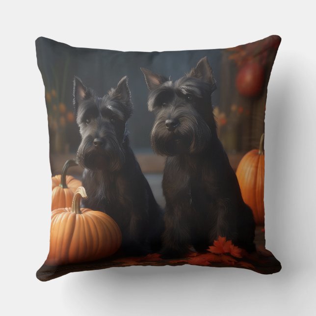 Scottish Terrier Puppy Autumn Delight Pumpkin Throw Pillow (Back)
