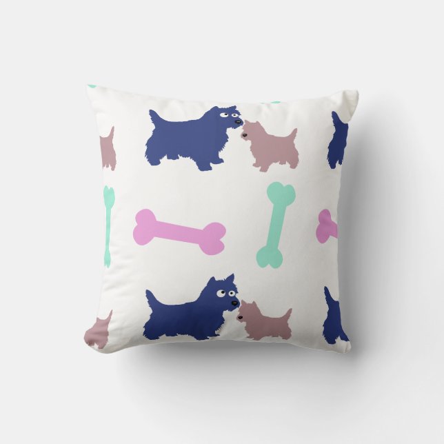 Scottish Terrier Puppy Bones Choose Color Pillow (Front)