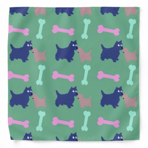 Scottish Terrier Puppy Bones Light Green Bandana