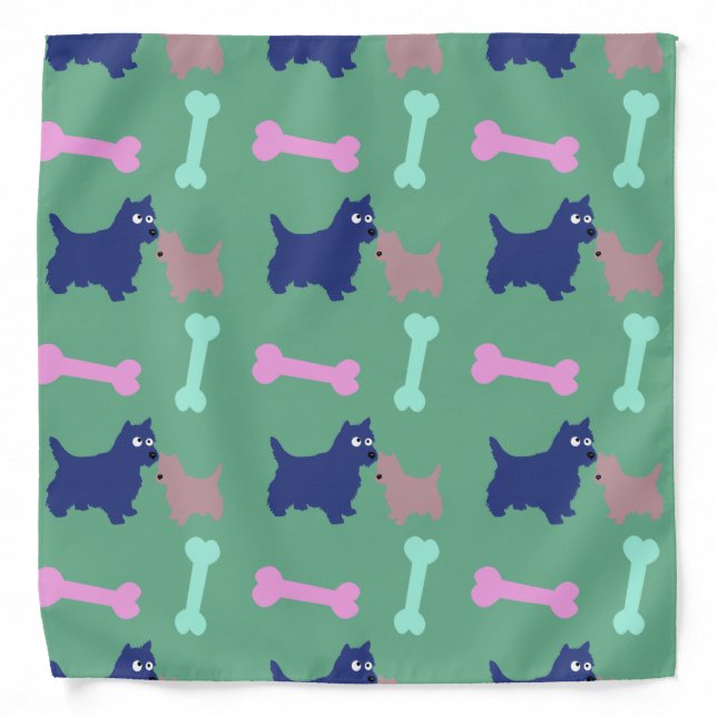 Scottish Terrier Puppy Bones Light Green Bandana (Front)