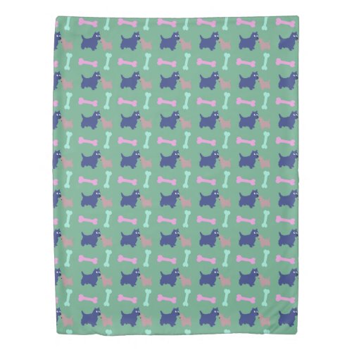 Scottish Terrier Puppy Bones Light Green Duvet C