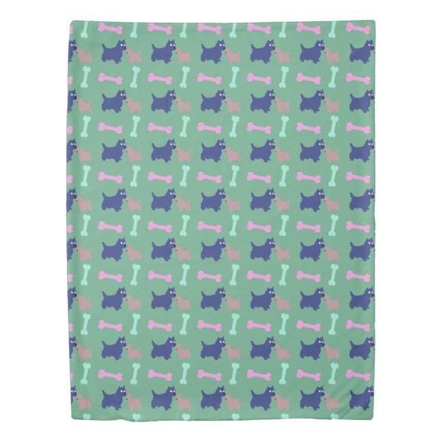 Scottish Terrier Puppy Bones Light Green Duvet C Cover (Front)