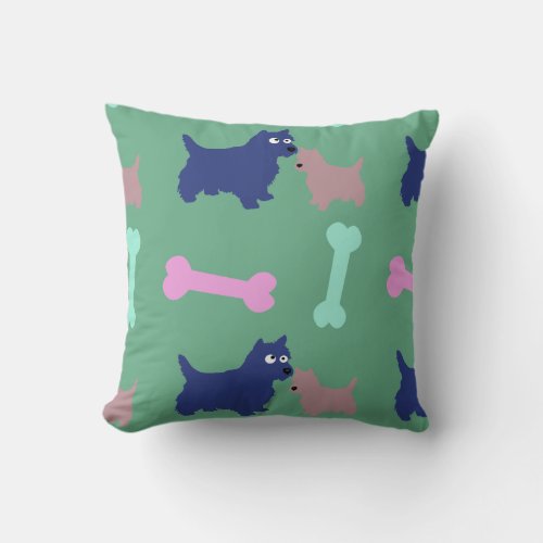 Scottish Terrier Puppy Bones Light Green Pillow