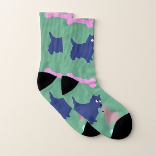 Scottish Terrier Puppy Bones Light Green Socks