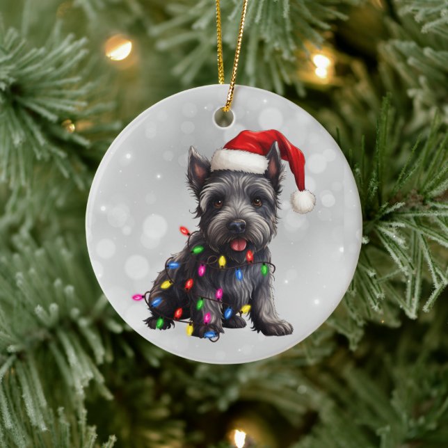 Scottish Terrier Puppy Christmas Lights  Ceramic Ornament (Tree)