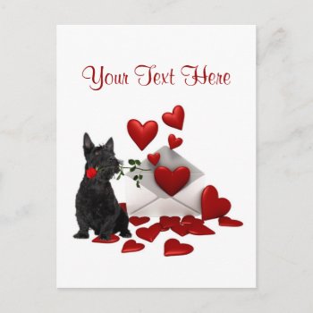 Scottish Terrier  Puppy Red Rose Valentine Design Holiday Postcard by 4westies at Zazzle