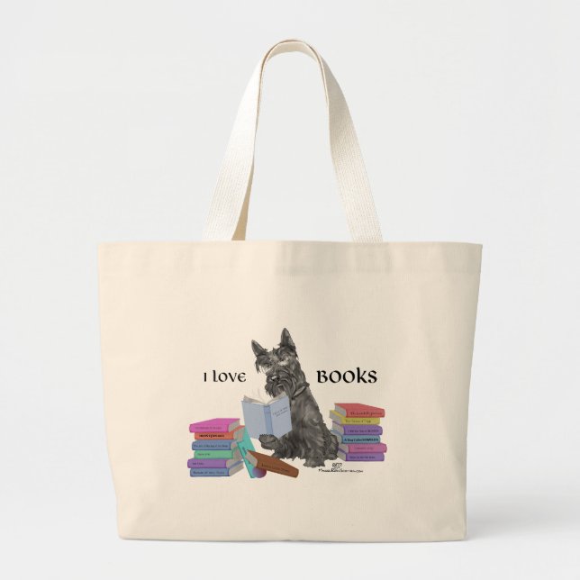 Scottish Terrier Reading Books Large Tote Bag (Front)