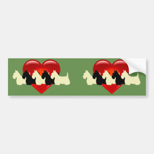 Scottish Terrier, red bow, Scottie/wheaten/heart Bumper Sticker