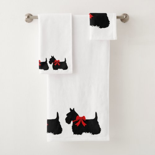 Scottish Terrierred bow white or pick your color Bath Towel Set