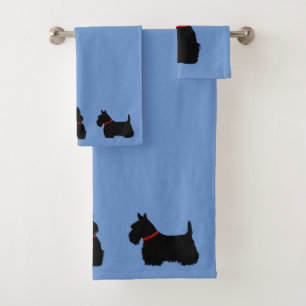Scottish Terrier/red collar/blue - pick own color Bath Towel Set