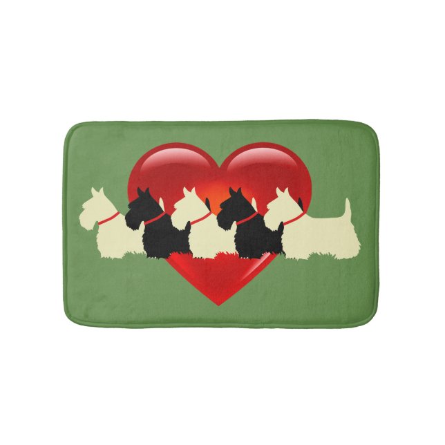 Scottish Terrier/red heart/Sage/zazzle green Bathroom Mat (Front)