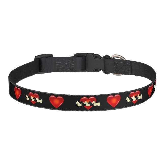 Scottish Terrier, red hearts, black Pet Collar (Front)
